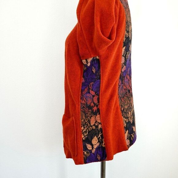 Soft Surroundings Burnt Orange Rust Fleece with Purple Tapestry Panels Cardigan - Picture 9 of 11